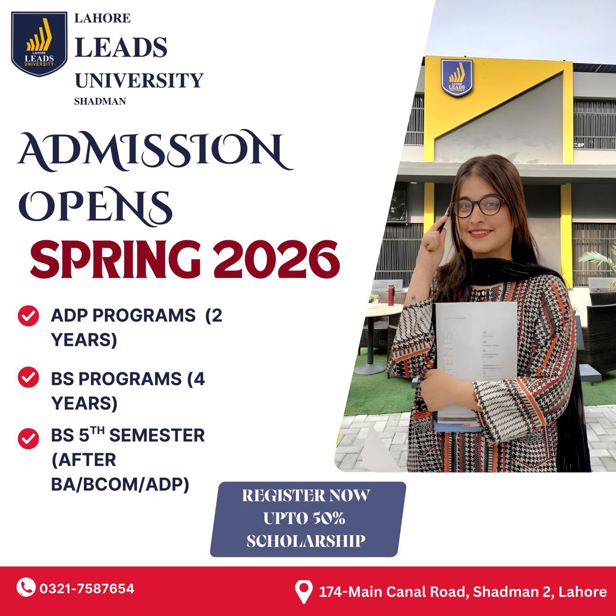 Admission notice for Lahore Leads University (LLU)